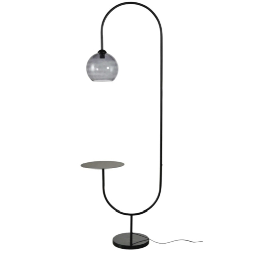 luminaire sobre elegant pas cher Lampadaire étagère en verre fumé et métal noir H190