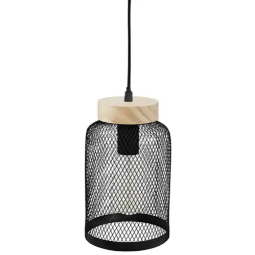 luminaire sobre elegant pas cher Suspension métal noir ajouré bois noir