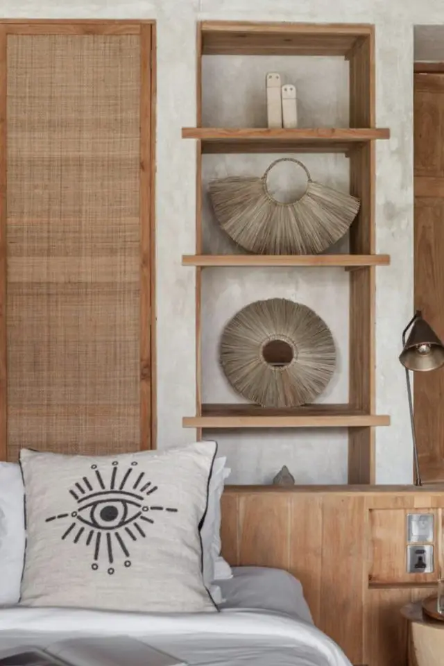 meuble cannage chambre adulte exemple associer couleur neutres bois et cannage