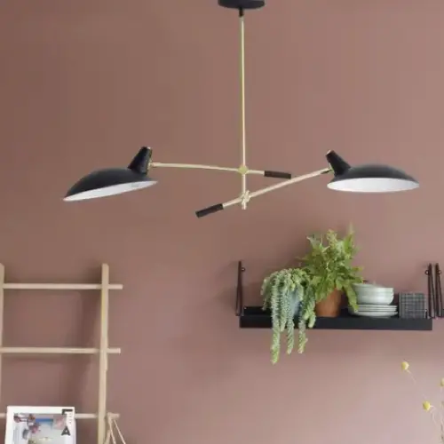 ou trouver luminaire style minimaliste Suspension double en métal noir et laiton élégant salle à manger dessus de table