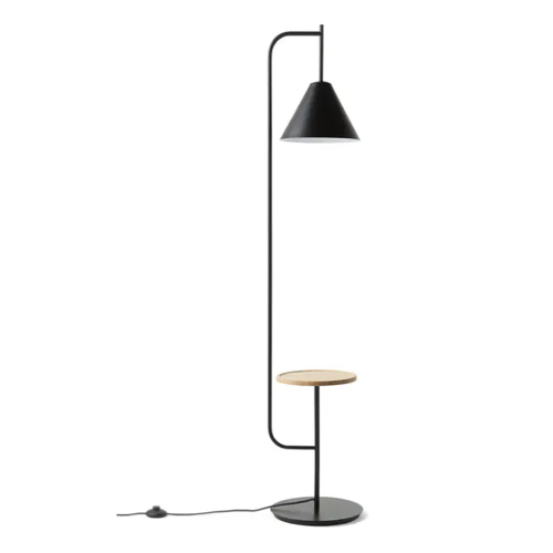 ou trouver luminaire style minimaliste Lampadaire avec tablette métal et bois salon bout de canapé