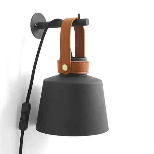 ou trouver luminaire style minimaliste Baladeuse en métal avec détail en cuir couleur camel