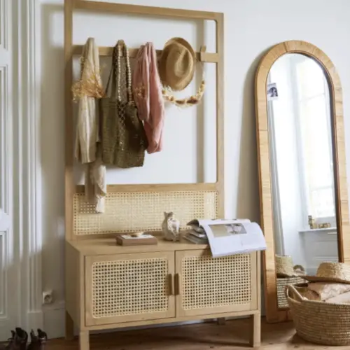 ou trouver miroir arrondi pas cher Miroir arrondi en rotin beige 62x165 grand format à poser au sol