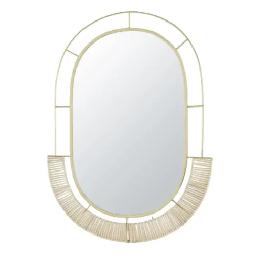 ou trouver miroir arrondi pas cher Miroir en métal doré et fibre végétale 70x100