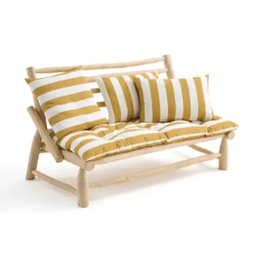 petit balcon meuble deco moderne Matelas de sol outdoor jaune et rayures blanches palettes