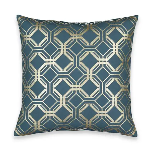 petite deco textile coussin moderne Housse de coussin bleu doré motif géométrique