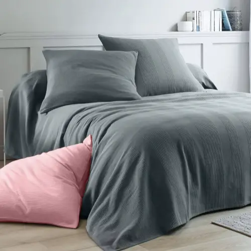 relooker chamber adulte parure draps Jeté de lit uni tissé coton gris anthracite