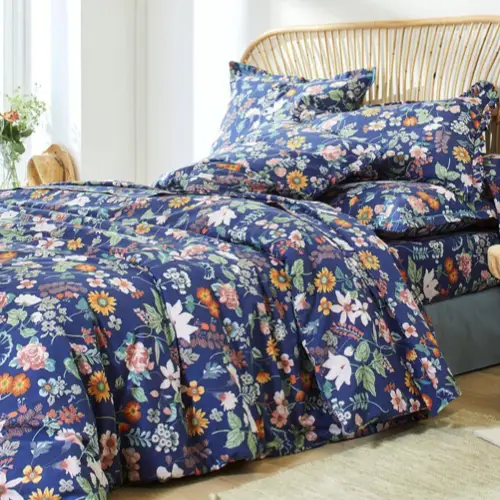 relooker chamber adulte parure draps Linge de lit Kelly en coton imprimé floral bleu