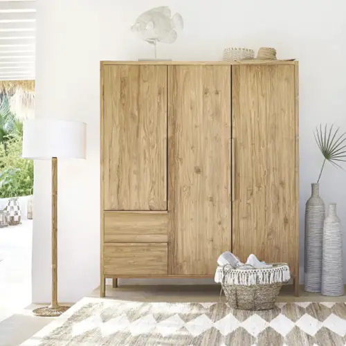 relooker chambre adulte idee Dressing 3 portes 2 tiroirs en teck massif recyclé