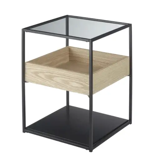 relooker chambre adulte idee Table de chevet en métal noir et verre trempé