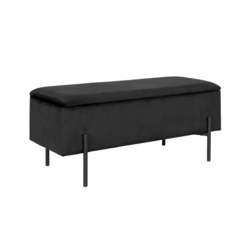 touche de noir accessoire deco Banc avec coffre de rangement en velours et métal noir pratique