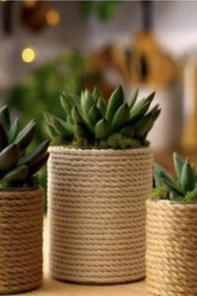 upcycling exemple decoration diy pot de fleur boite de conserve et cordelette naturelle facile