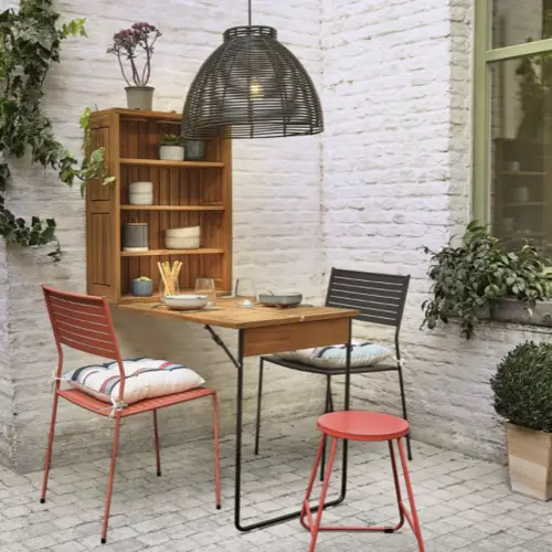 balcon moderne accessoire deco meuble Table de jardin 2 places L60 et étagère pliante en bois d'acacia massif
