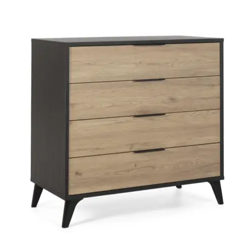 interieur masculin accessoire decoration Commode de rangement 4 tiroirs couleur noir/bois, 80 cm longueur