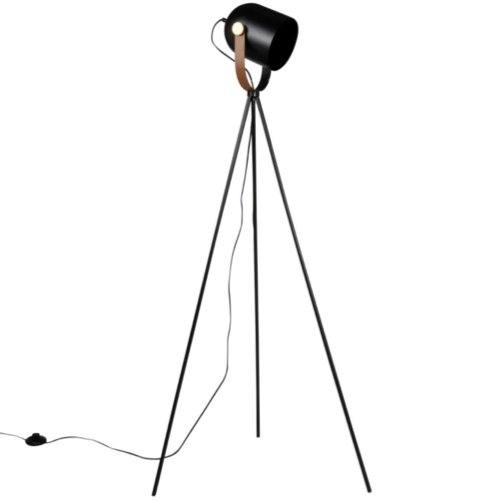 interieur masculin accessoire decoration Lampadaire trépied en métal noir et caramel H134