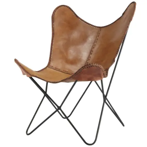 interieur masculin accessoire decoration Fauteuil en croûte de cuir camel style papillon