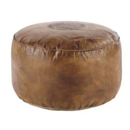 interieur masculin accessoire decoration Pouf en cuir de chèvre marron style marocain