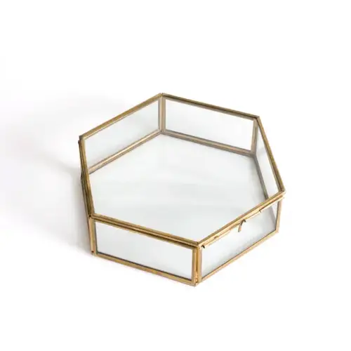 ou trouver boite rangement coiffeuse Boîte hexagonale verre et laiton bijoux