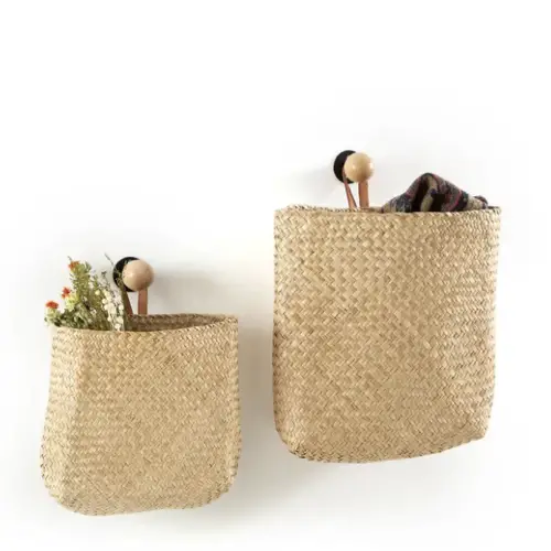 ou trouver boite rangement coiffeuse Lot de 2 paniers muraux en fibres naturelles tressées