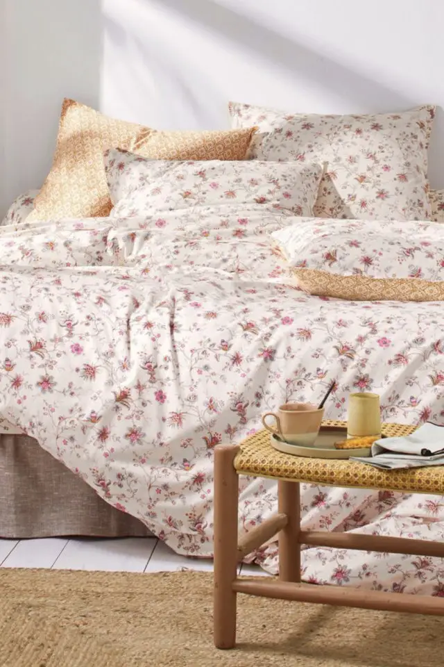 ou trouver linge de lit a fleur Linge de lit Margaux en coton imprimé fleurs perses couleur rose et écru