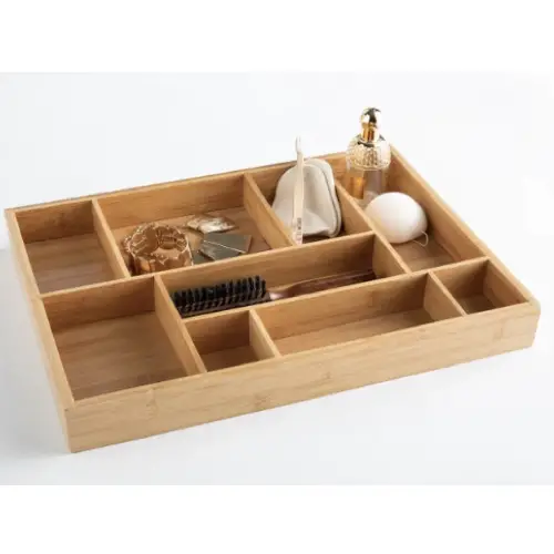 ou trouver rangement maquillage pas cher Organiseur de tiroir avec 9 compartiments en bambou 44,5x32x5