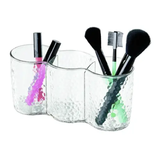 ou trouver rangement maquillage pas cher Pot à pinceaux ou crayons trio Rain 20,5x9,5cm transparent