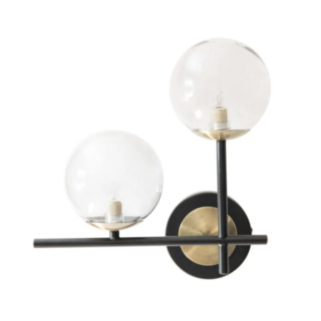 accessoire decoration arrondie pas cher luminaire Applique double boules en verre et métal noir