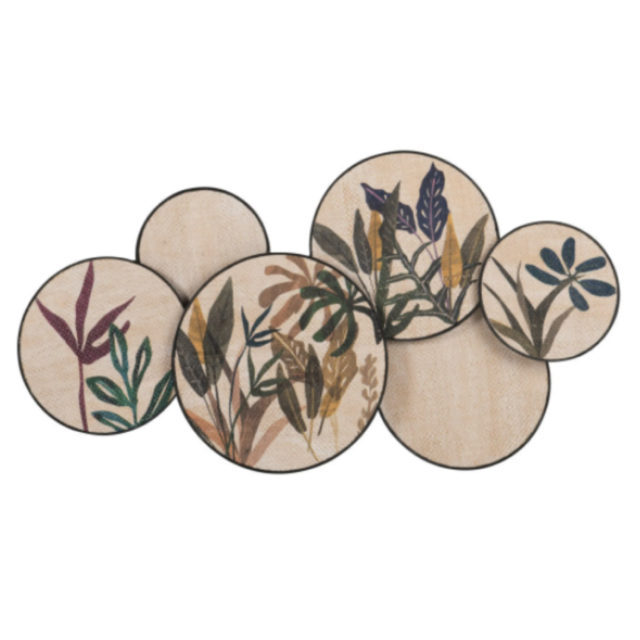 accessoire decoration arrondie pas cher Déco murale imprimé noir, beige, vert et rose 79x40 decor plantes tropicales nature