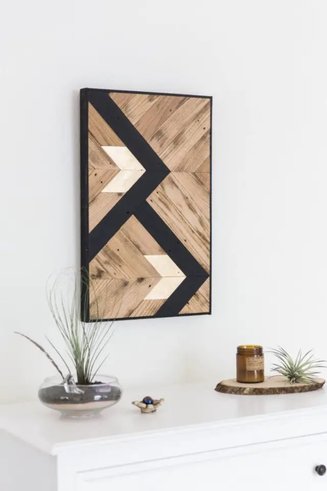 deco murale bois tableau a accrocher motif ethnique minimaliste