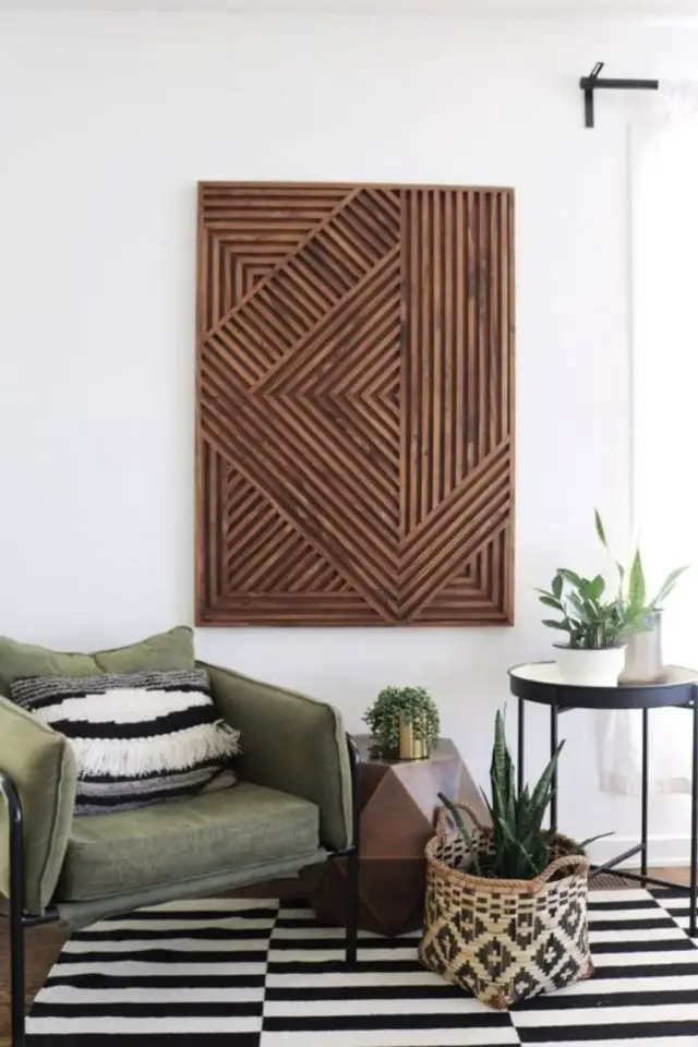 deco murale bois tableau a accrocher élégant effet noyer sombre