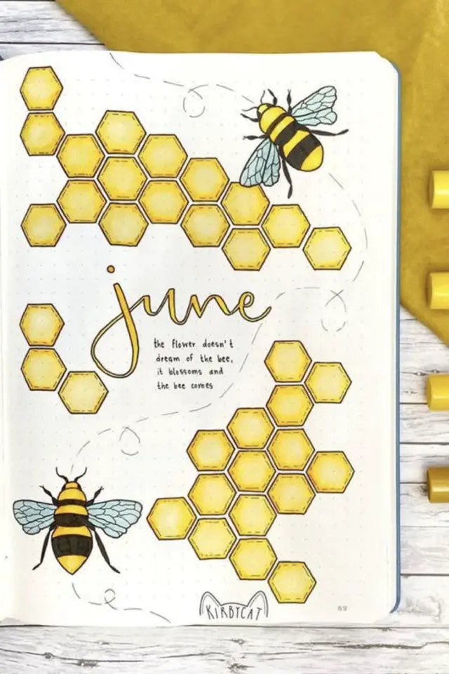 exemple deco bullet journal juin abeille trackers objectif