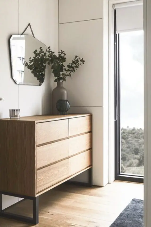 exemple petit buffet bois entrée tiroir piètement métal