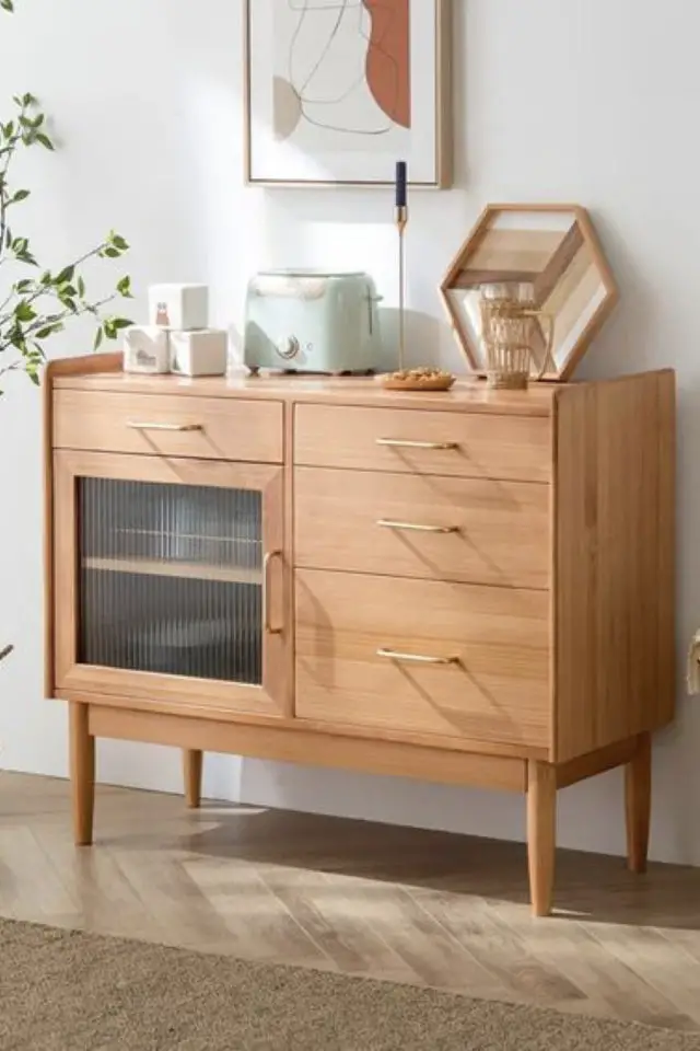 exemple petit buffet bois porte en verre tiroir rétro