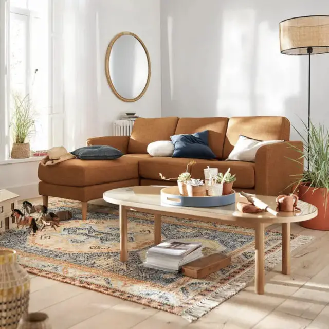 french days la redoute decoration canapé d'angle moderne couleur orange ambiance nordique