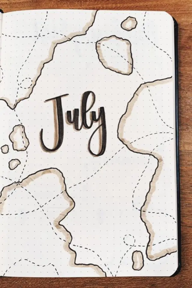bullet journal illustration juillet voyage vacances carte du monde épurée
