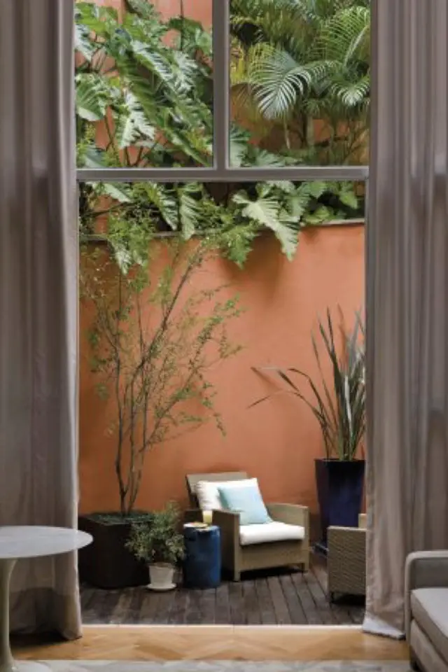 exemple terrasse couleur terracotta élégance peinture mur simple et reposant