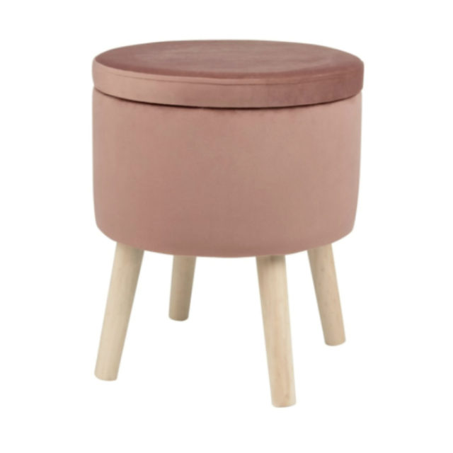 meuble malin studio salon sejour Tabouret coffre rose pieds en pin