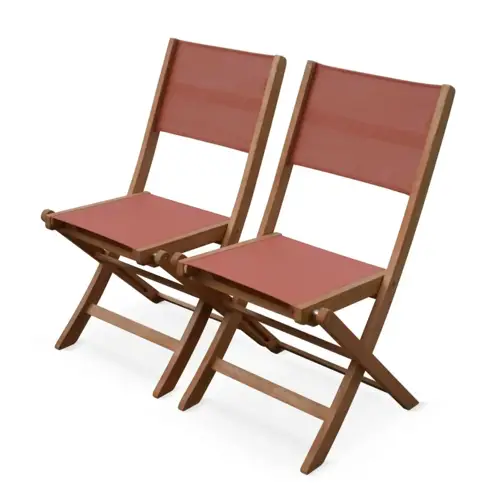 ou acheter salon jardin table en bois Lot de 2 chaises de jardin en bois toile couleur terracotta