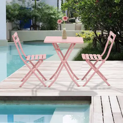 soldes petit meuble balcon Salon de jardin bistro 2 places pliable métal thermolaqué couleur rose