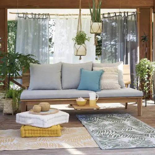 soldes salon de jardin moderne Canapé bain de soleil Chile gris et bois confortable