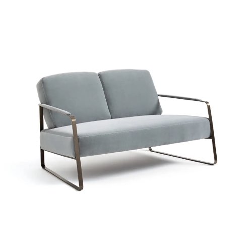 soldes sofa moderne pas cher Banquette velours 2 places gris bleuté élégant armature en métal