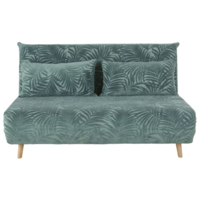 studio meuble salon chambre Banquette clic-clac 3 places en velours vert motifs palmiers