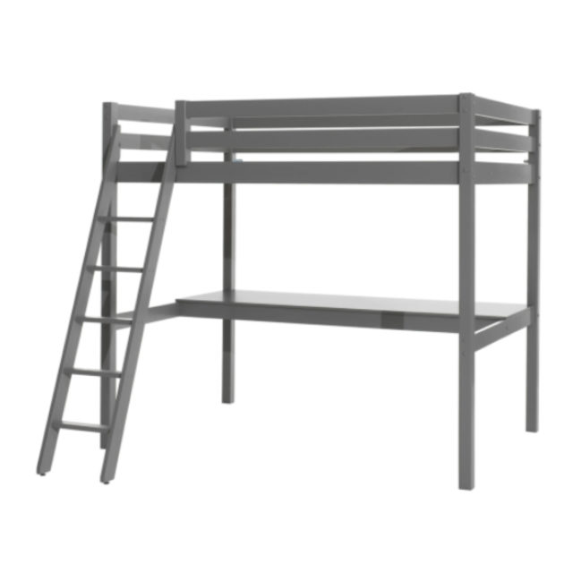 studio meuble salon chambre Lit mezzanine 140x200 sommier inclus bureau gris