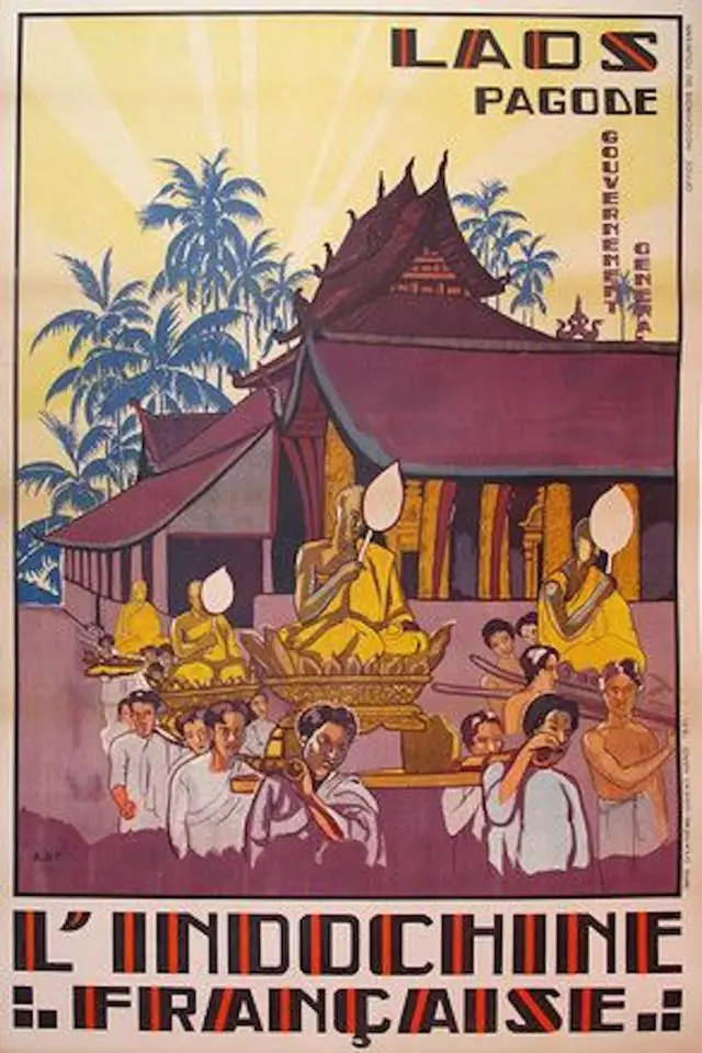 voyage laos affiche ancienne indochine française pagode temple bouddhiste