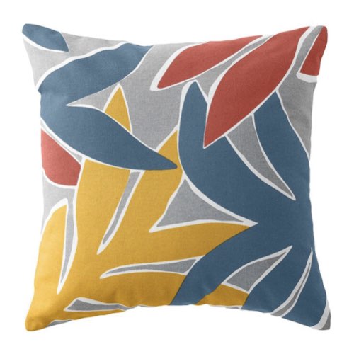 accessoire deco salon coussin pas cher Housse de coussin coton imprimé feuillage gris bleu jaune