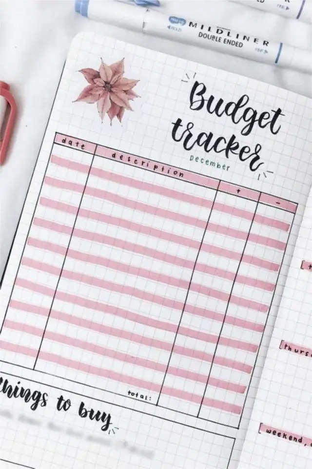bullet journal economiser vacances tracker simple tableau facile couleur budget