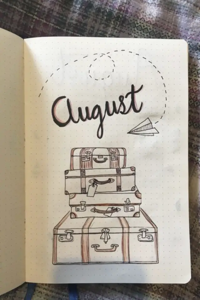bullet journal vacances illustrations idees valise avion symbole doodle mois d'août