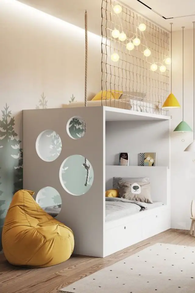 construire mezzanine chambre enfant idee cube lit rangement jouets moderne