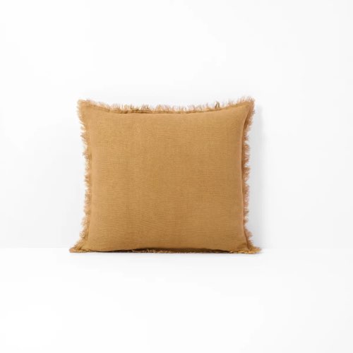 deco coussin soldes pas cher Housse de coussin pur lin lavé couleur ocre