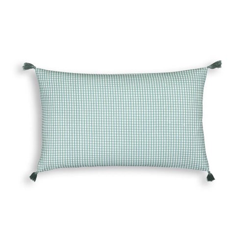 deco coussin soldes pas cher Housse de coussin coton lavé vichy vert